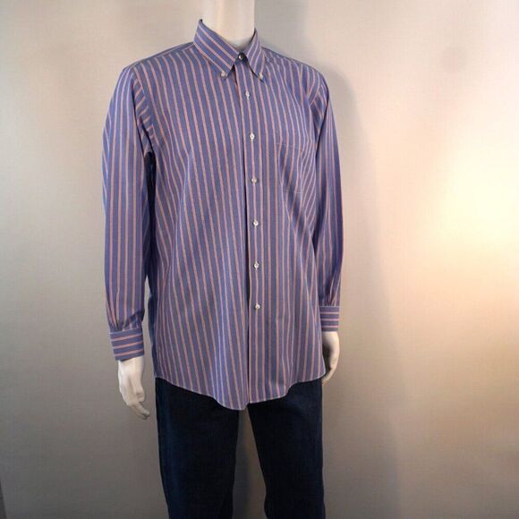 Brooks Brothers Milano Original Polo Shirt Mens Sz 17-33 Blue Striped Non Iron - Picture 3 of 10
